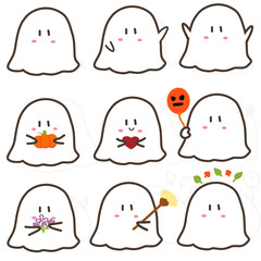 Cute Halloween Ghost Clipart Set &ndash; 9 Expressions, Minimal Style