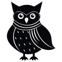 winter owl with scarf and hat silhouette