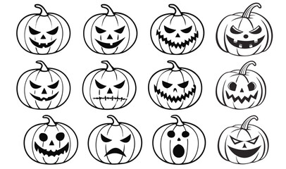 Set of Halloween scary pumpkins cut. Spooky creepy pumpkins cut