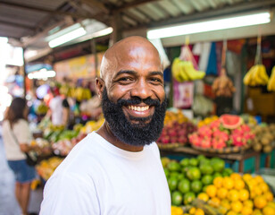 African American man shopping in fruit market