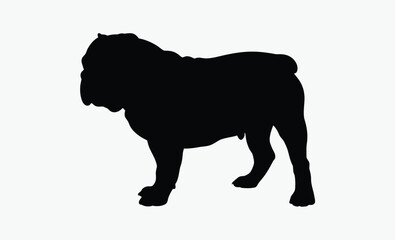 bulldog silhouette vector, standing dog shape, muscular dog outline, strong pet icon, simple dog graphic