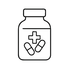 Obraz premium Medicine Bottle Outline with Pills & Cross Symbol on Transparent Background