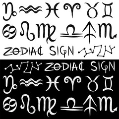 Zodiac Symbols Vector Set in Black and White. Hand Drawn Horoscope Signs Collection, Minimalist Astrology Clipart for Esoteric and Celestial Illustration Design.