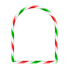 Xmas cane candy frames. Realistic green and red arch cane border vector frame