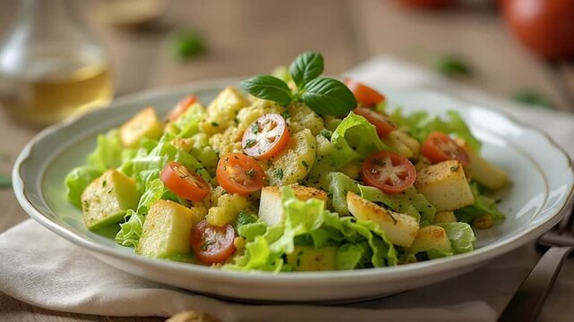 Crisp Caesar salad with dressing, croutons, and shaved Parmesan
