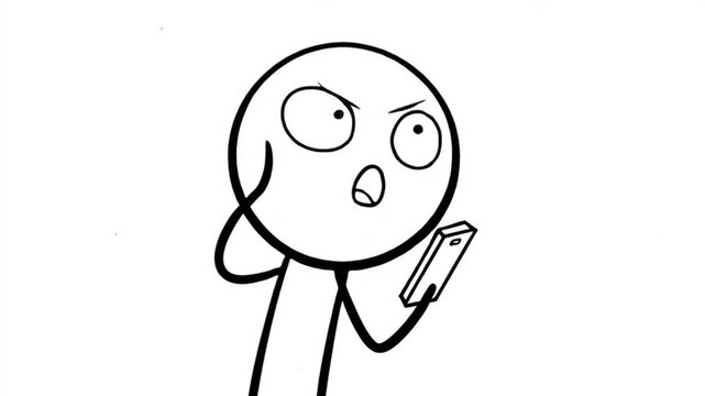 Hand Drawn Character With Suspicious Phone Look