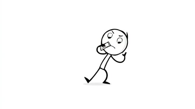 Panicked Cartoon Character Running With Phone