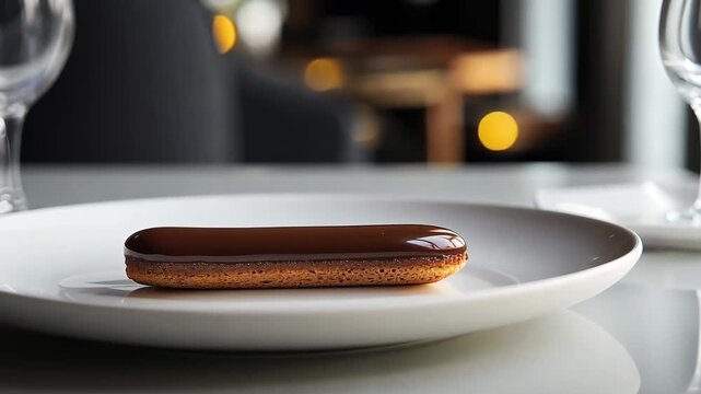 Animation of a Single &Eacute;clair on White Plate &ndash; Minimal Dessert Presentation