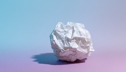 Fototapeta premium Crumpled white paper ball on a gradient background