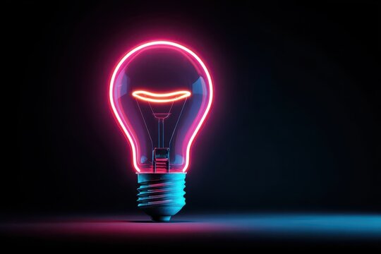 Glowing lightbulb idea, dark studio. Innovation concept