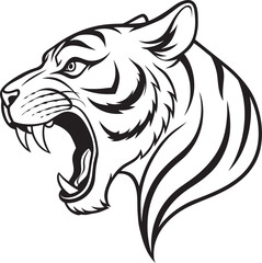 Tiger Line Art Vector Icons – Bold Jungle Animal, Outline Sketch, Tattoo, Chinese Zodiac, Coloring Page Design	