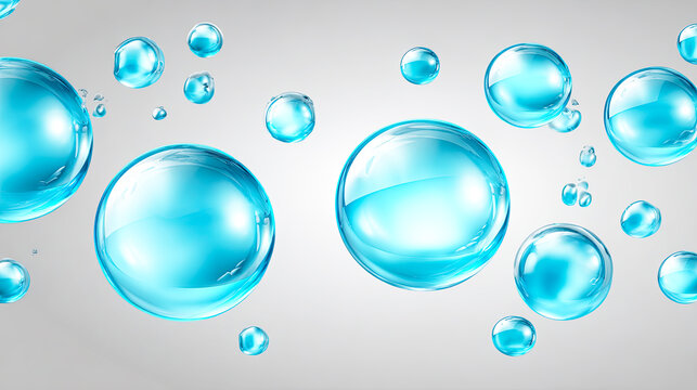 Farbige Fl&uuml;ssigkeitstropfen schweben vor dunklem Hintergrund. CGI-Rendering mit gl&auml;nzender Oberfl&auml;che. Ideal f&uuml;r Wissenschaft, Design und visuelle Konzepte