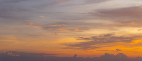 Colorful sunset and dusk skies with soft cloud formations over the sea horizon. Peaceful twilight landscapes ideal for background, nature themes, or tranquil mood concepts.