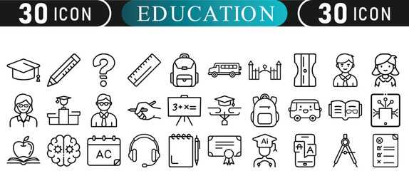 Flat Education Icons – 30 Modern Symbols for School & College