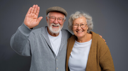 Happy senior couple celebrating success after balancing their monthly budget. Positive and relatable scene ideal for finance, retirement, money management, and lifestyle content