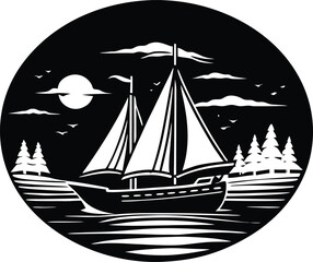 Sailboat at Dusk Silhouette | Evening Sailing View Silhouette