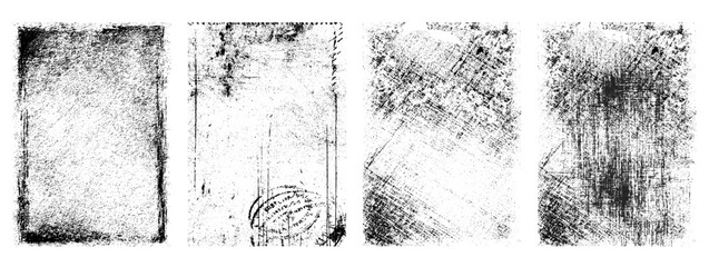 Overlay texture set with grunge stamps and spray effects . Vector grunge overlay collection with various textures . Urban texture set with damaged paint and concrete effects  