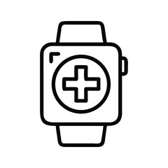 Obraz premium Smartwatch Outline Icon Featuring a Medical Cross on Transparent Background