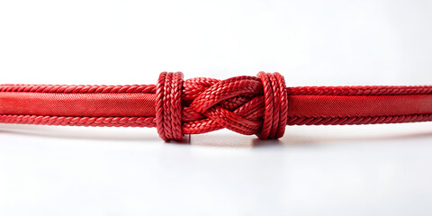 Elegant thin red belt with a decorative knot styled neatly on a clean white background for chic accents
