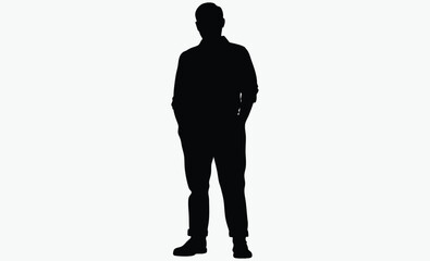 Standing man silhouette, person standing silhouette illustration, simple black figure, human shape vector 