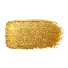 Golden paint brush stroke with glitter texture isolated on transparent background