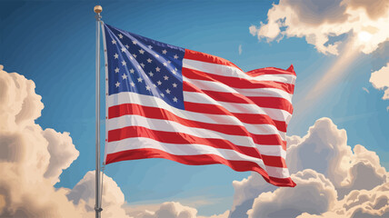  Waving United States flag against partly cloudy sky symbolizing national pride, freedom, and American heritage
