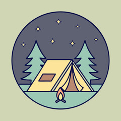 Camping scene with tent and starry night