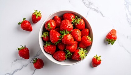 Bowl of Fresh Strawberries on Marble