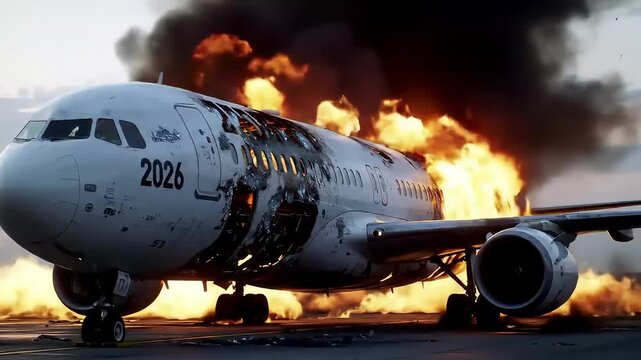 Airplane Disaster A Burning Inferno and Devastation on the Ground