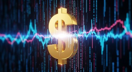 Golden Dollar Sign Against Dynamic Financial Data Background