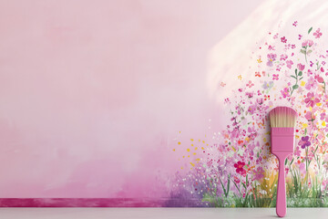 Realistic Wall Partially Painted with Floral Brushstroke &ndash; Whimsical Hand-Drawn Pattern in Cozy Interior