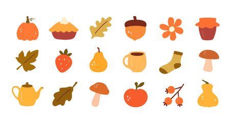 Cozy modern autumn flat set of elements.