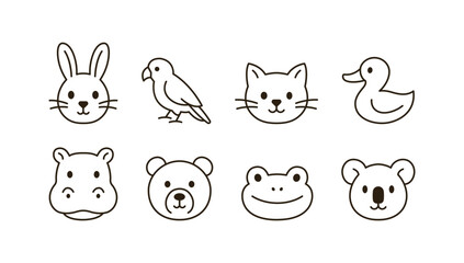 Cute Animal Line Icons Collection