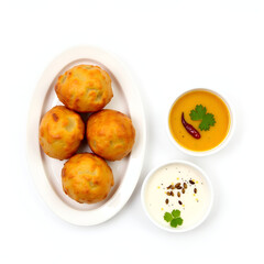 Vada (Medu Vadai) with Sambar and Chutney – A Popular South Indian Snack or Breakfast. 
