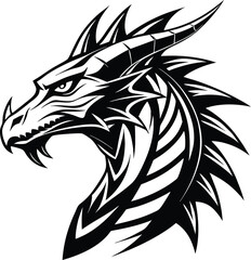 Fierce Dragon Head Profile Vector Logo