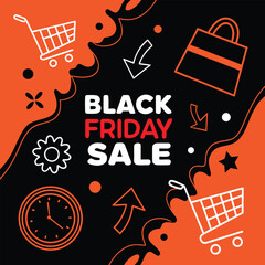 Black Friday sale promotional marketing banner and poster with red flat design
