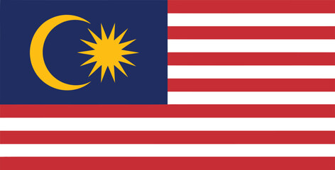 Malaysian national flag with red-white stripes, blue canton, yellow crescent, and 14-point star&mdash;symbol of unity, pride, and heritage