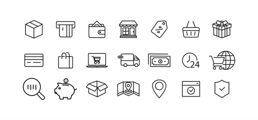 Shopping & E-commerce line icon collection. Shopping. Online shopping thin line icon. E-commerce symbol collection. Vector illustration