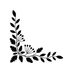 Elegant black floral corner design with leaves and berries