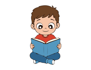 vector little boy reading a book