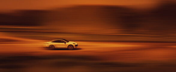 Fast car. Abstract photo of a fast car with a blurred background