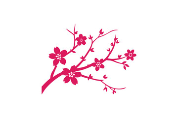 Delicate dark pink cherry blossom branch with intricate details and blooming flowers in a striking silhouette style