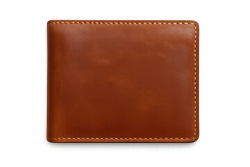 Light brown leather wallet, closed and resting on a transparent background, showcasing its elegant design and classic craftsmanship