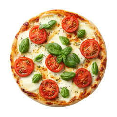 pizza with salami and tomatoes isolated on transparent background