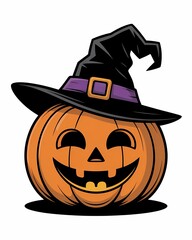 Vector Style Halloween Pumpkin with Witch Hat for Fall Decorations and Halloween Fun