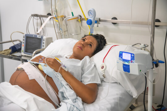 Expectant mother resting in hospital before giving birth