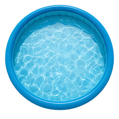 Blue inflatable kiddie pool filled with clear water isolated on transparent background