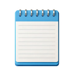 A blue spiral bound notepad with blank lined pages isolated on transparent background