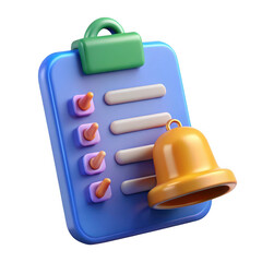 Fototapeta premium 3d checklist with bell notification isolated on transparent background