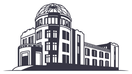 Hiroshima Atomic Bomb Dome: A Monochromatic Architectural Illustration Hiroshima Day